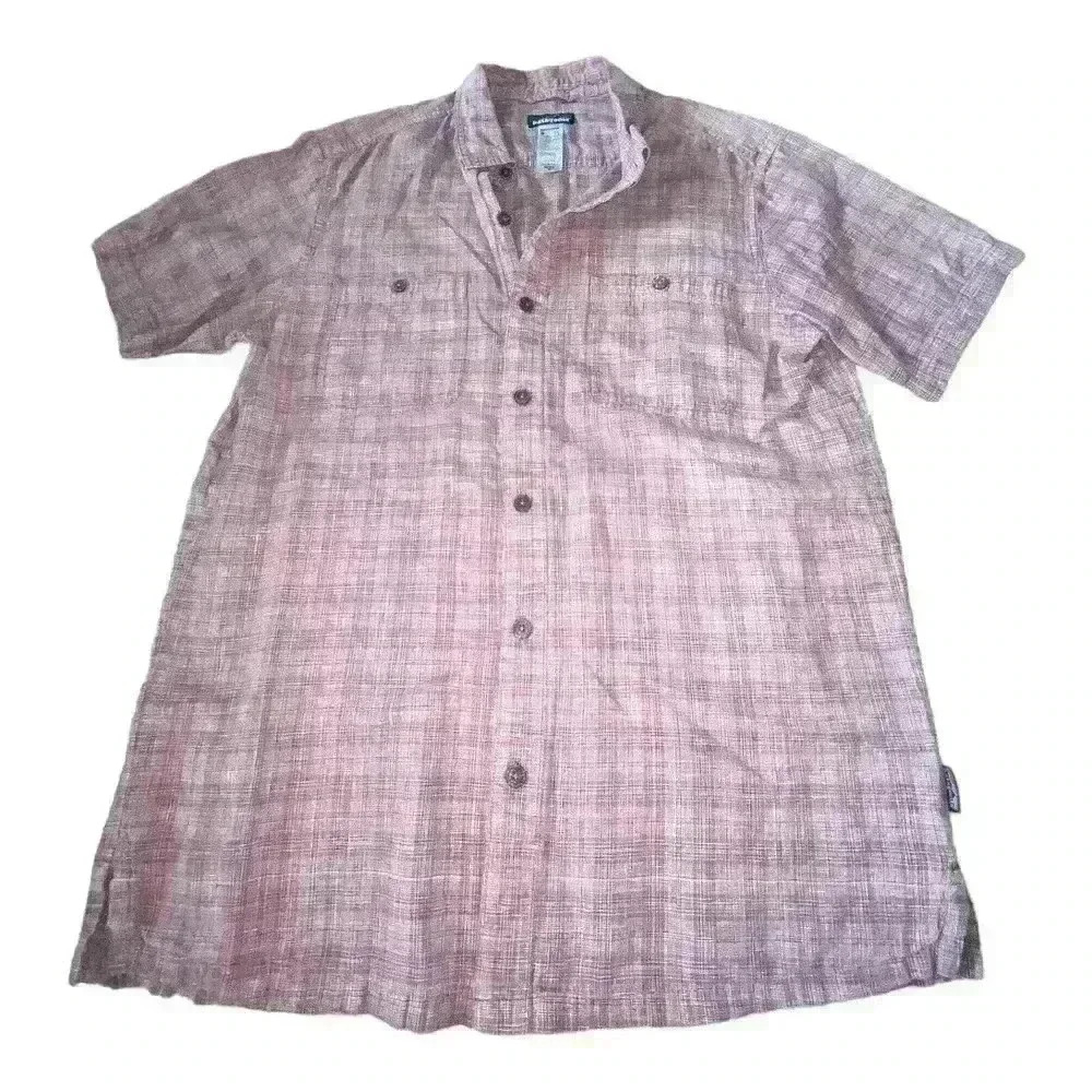 Patagonia Short Sleeve Mens Button Shirt Sz Medium Red Pattern Plaid Wood Casual